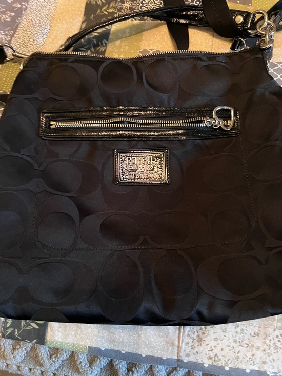 Coach Handbags - Coach Black Signature Jacquard Shoulder Bag with Silver Hardware